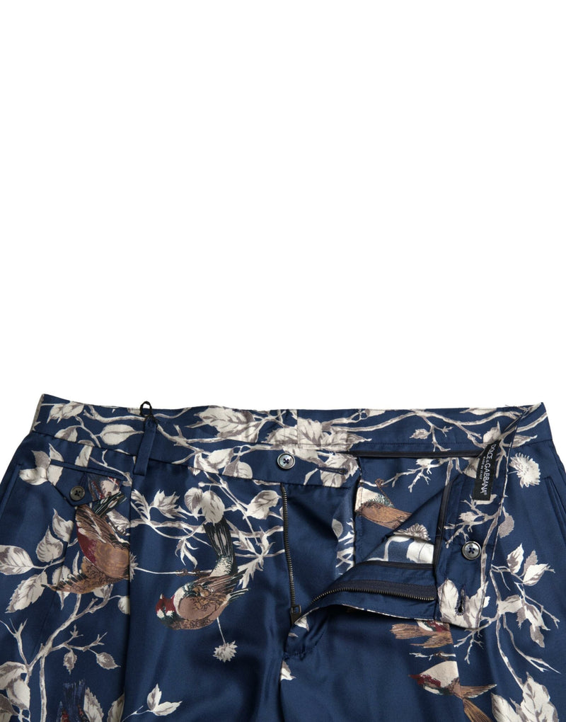 Blue Floral Print Silk Men Bermuda Shorts