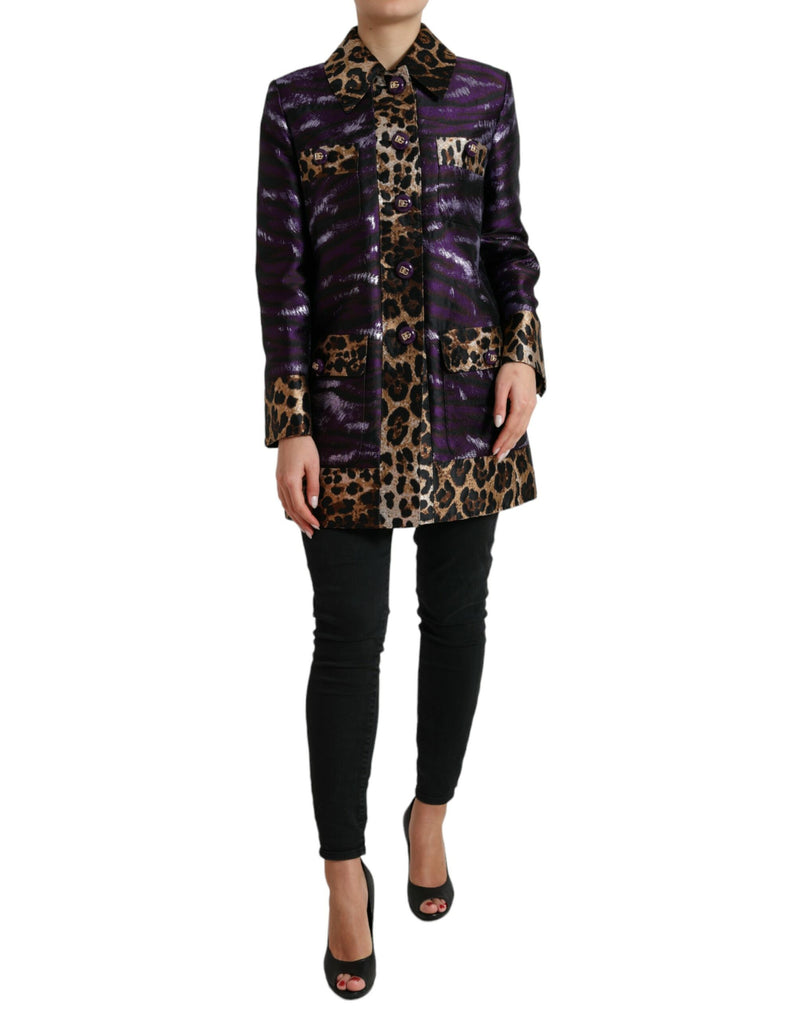 Purple Lamé Jacquard Tiger Print Coat Jacket