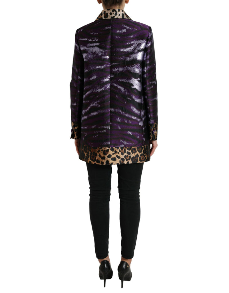 Purple Lamé Jacquard Tiger Print Coat Jacket