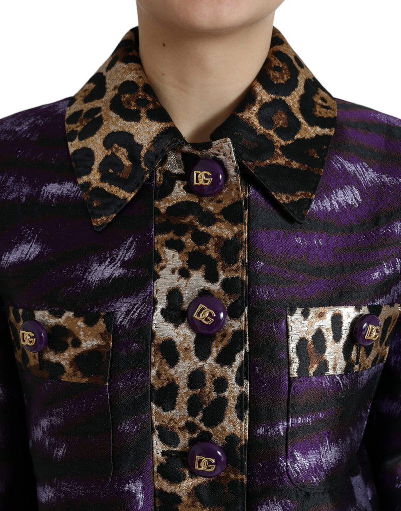 Purple Lamé Jacquard Tiger Print Coat Jacket