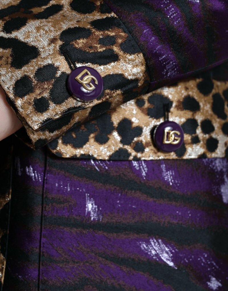 Purple Lamé Jacquard Tiger Print Coat Jacket