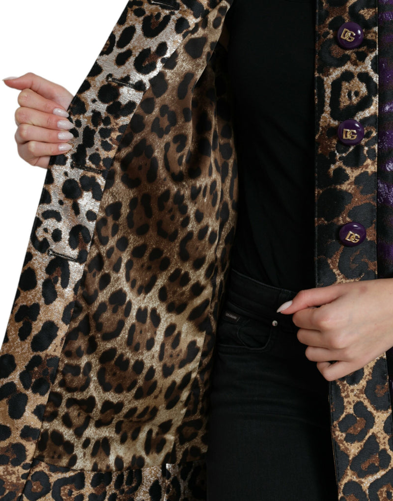 Purple Lamé Jacquard Tiger Print Coat Jacket