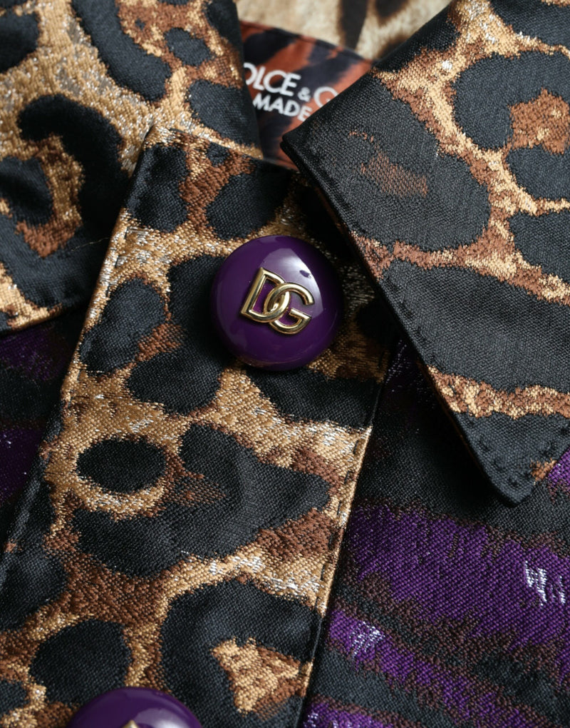 Purple Lamé Jacquard Tiger Print Coat Jacket