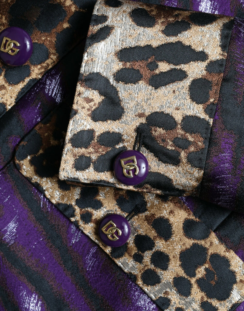 Purple Lamé Jacquard Tiger Print Coat Jacket