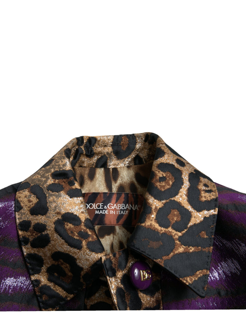 Purple Lamé Jacquard Tiger Print Coat Jacket