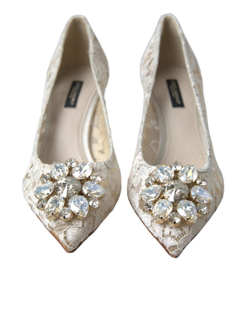 White Taormina Lace Crystal Heels Pumps Shoes