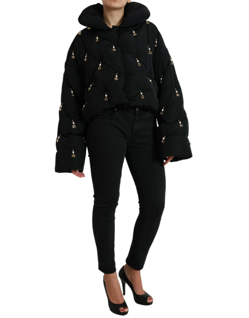 Black Embellished Quilted Shell Bomber Jacket