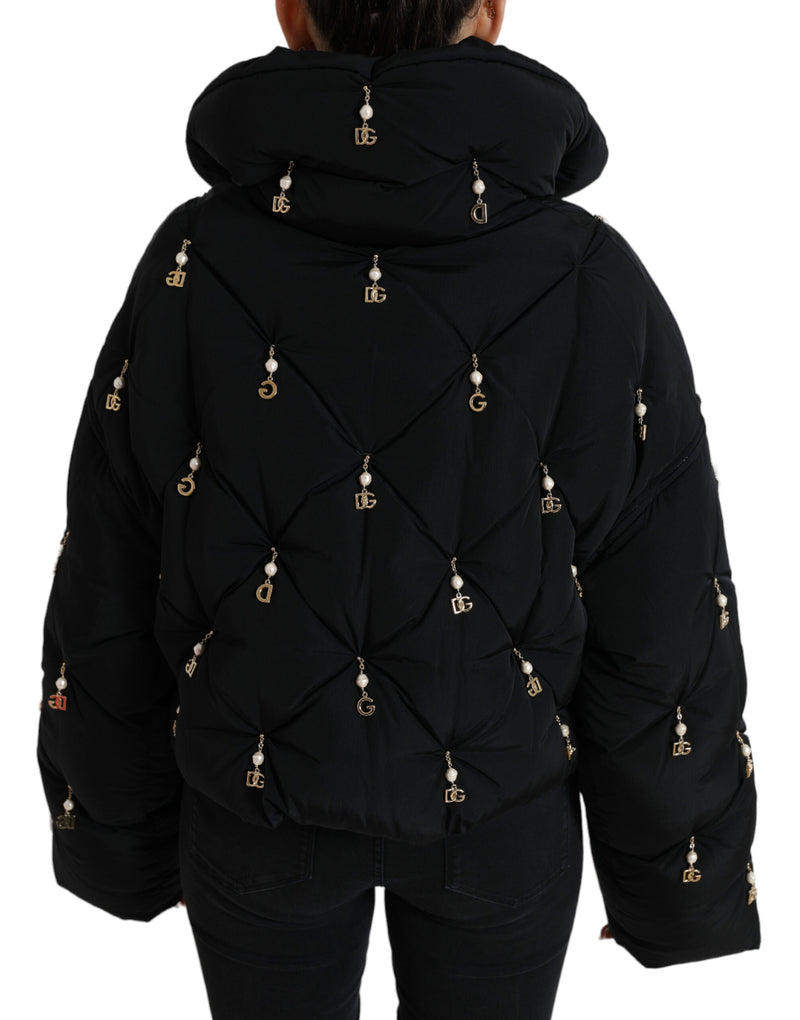 Black Embellished Quilted Shell Bomber Jacket