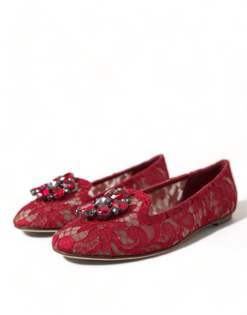 Red Vally Taormina Lace Crystals Flats Shoes