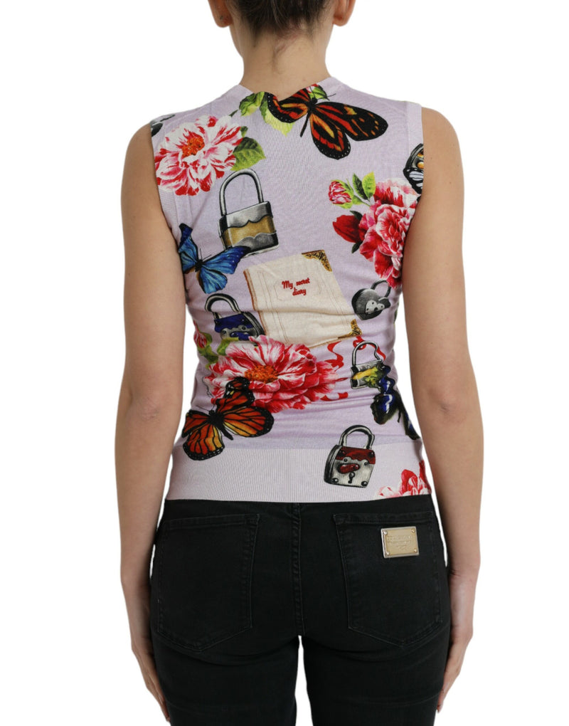 Multicolor Floral Padlock Butterfly Tank Top