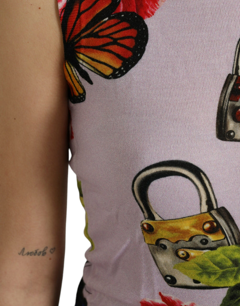 Multicolor Floral Padlock Butterfly Tank Top