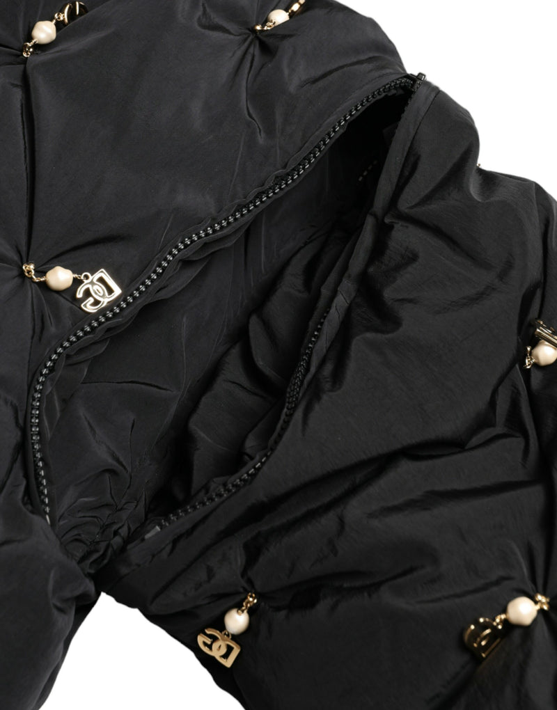 Black Embellished Quilted Shell Bomber Jacket