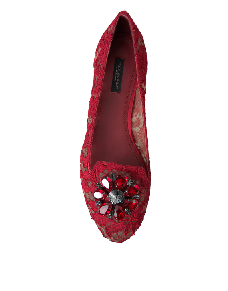 Red Vally Taormina Lace Crystals Flats Shoes