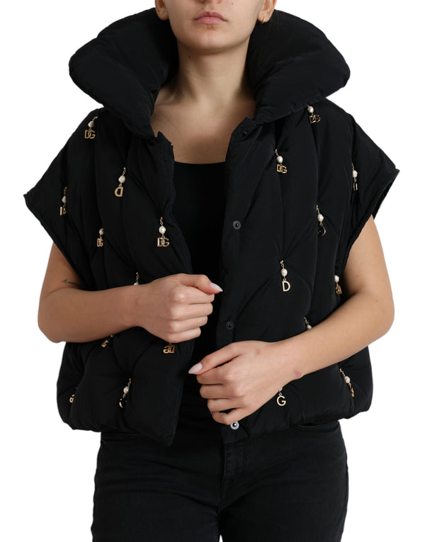 Black Embellished Quilted Shell Bomber Jacket