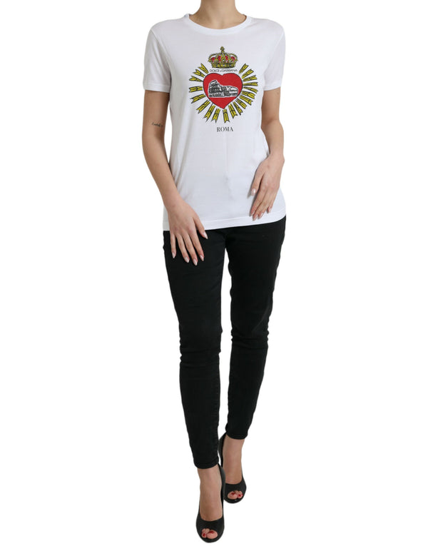 White Sacred Heart Print Round Neck T-shirt