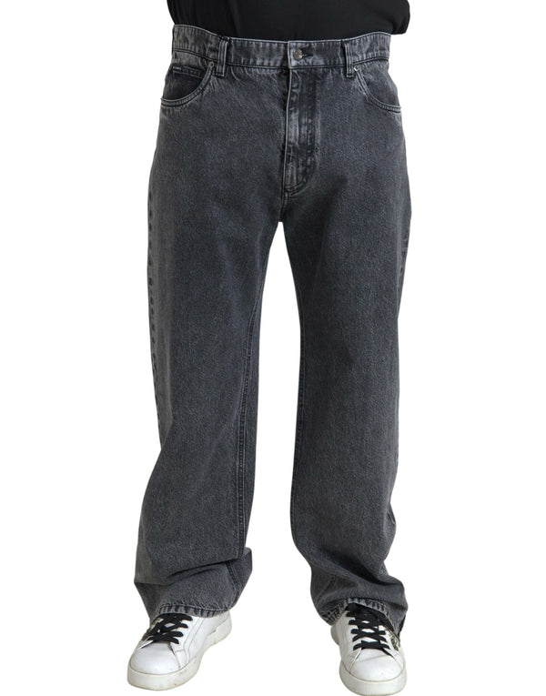 Dark Gray Cotton Straight Fit Men Denim Jeans