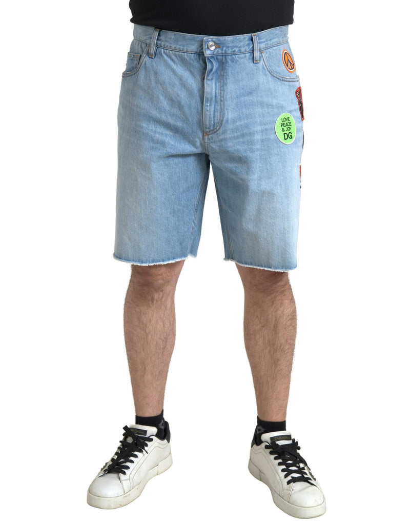 Light Blue Cotton Men Bermuda Denim Shorts