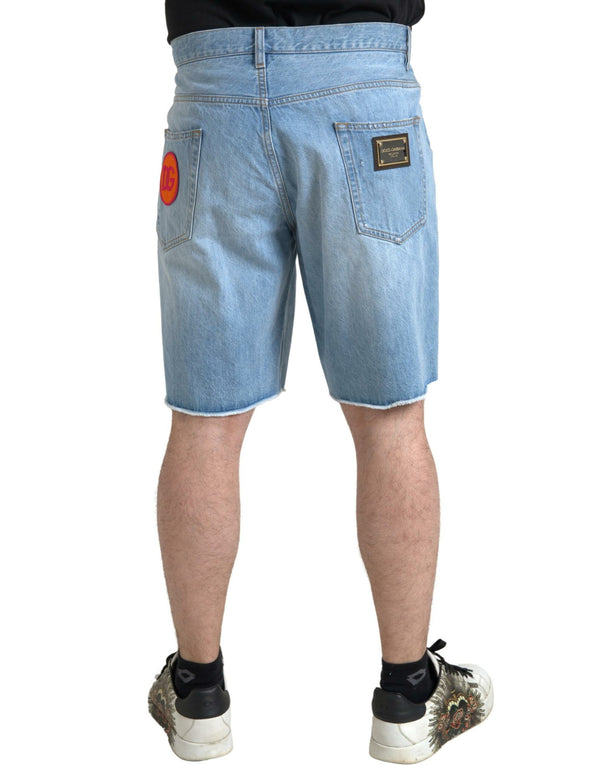 Light Blue Cotton Men Bermuda Denim Shorts