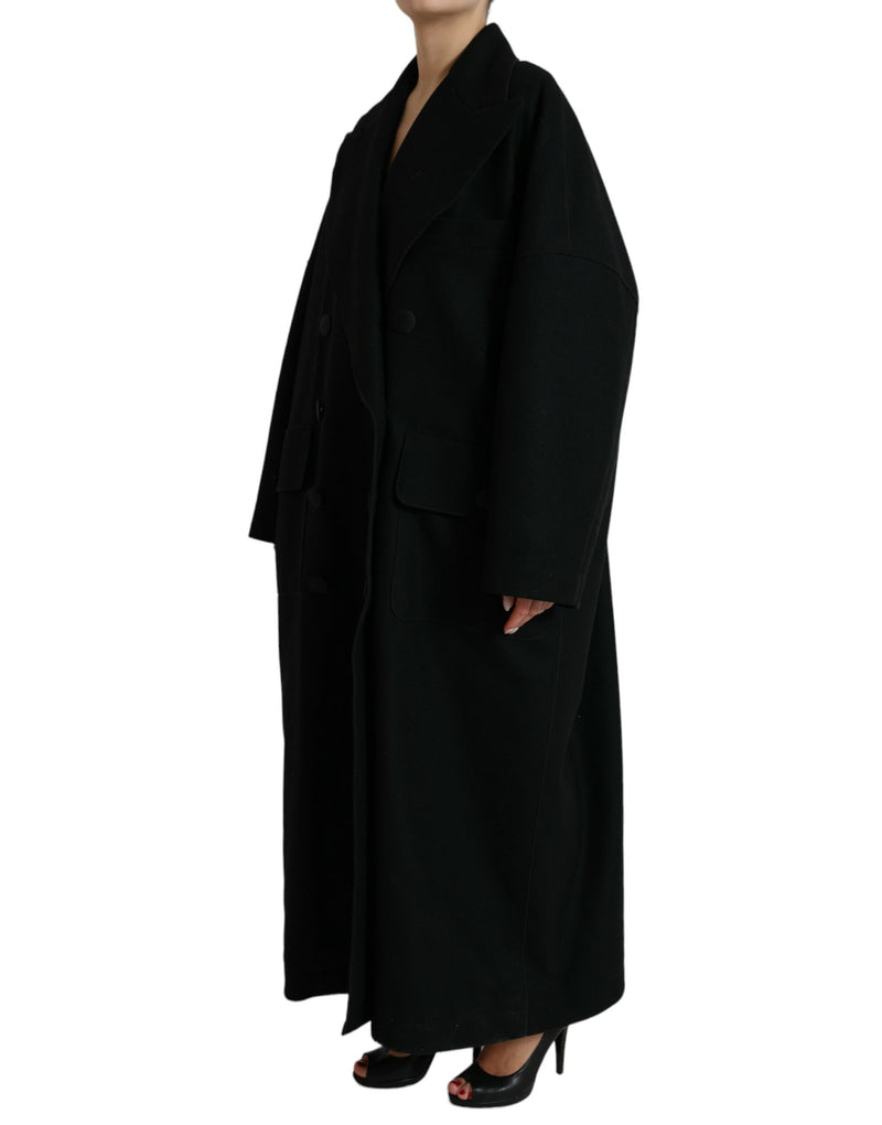 Black Wool Double Breasted Trench Coat Jacket