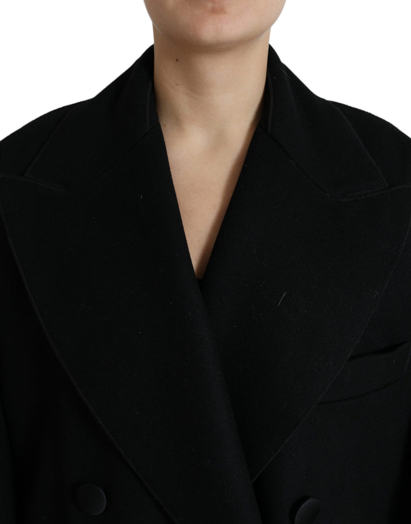 Black Wool Double Breasted Trench Coat Jacket