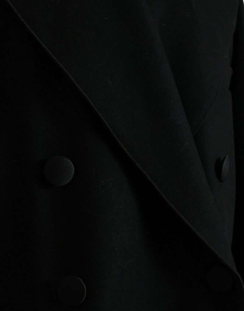 Black Wool Double Breasted Trench Coat Jacket