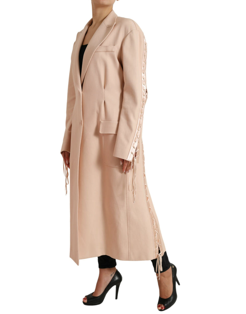 Beige Cotton Single Breasted Long Coat Jacket