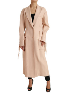 Beige Cotton Single Breasted Long Coat Jacket