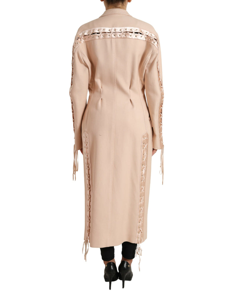 Beige Cotton Single Breasted Long Coat Jacket