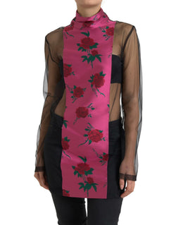 Black Pink Rose Sheer Long Sleeves Blouse