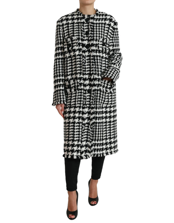 Black White Houndstooth Trench Coat Jacket