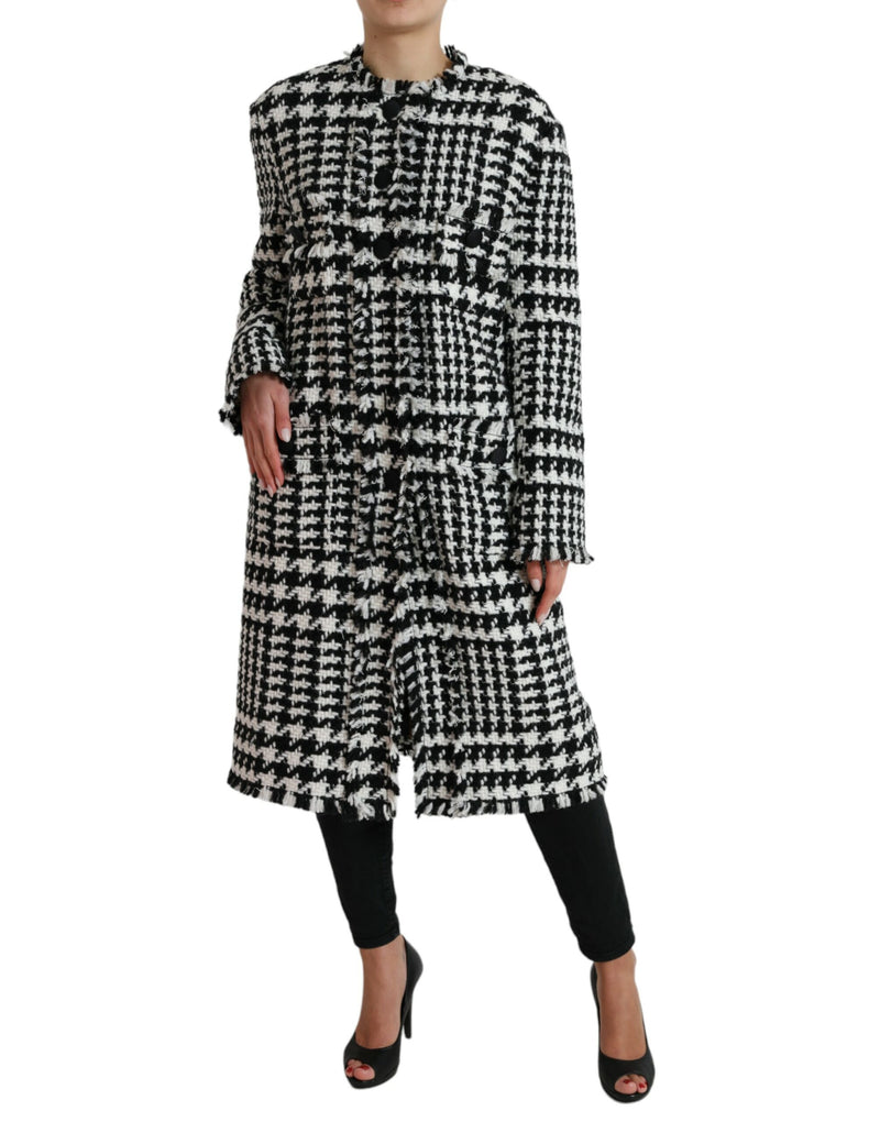 Black White Houndstooth Trench Coat Jacket