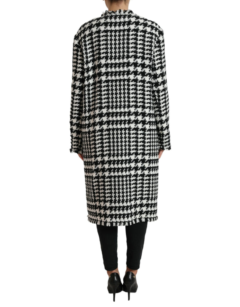 Black White Houndstooth Trench Coat Jacket