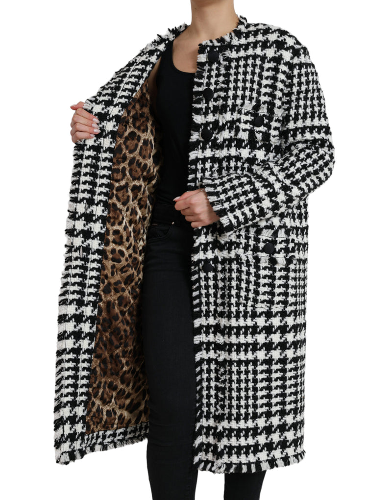 Black White Houndstooth Trench Coat Jacket