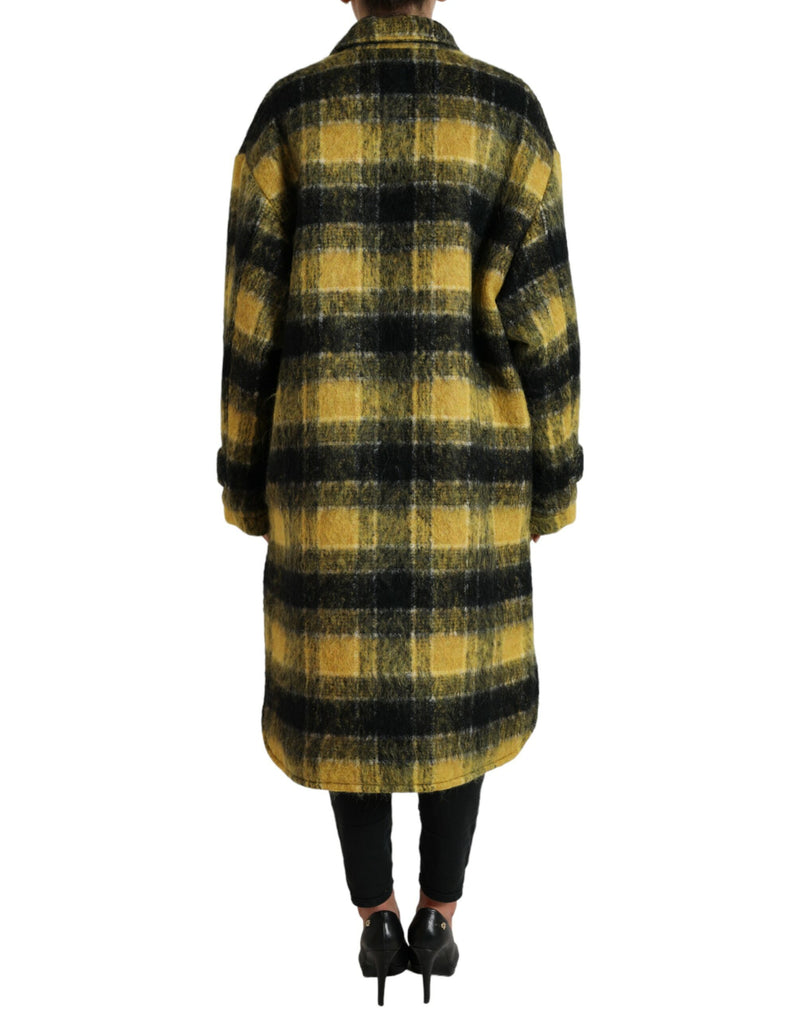 Yellow Plaid Long Sleeve Casual Coat Jacket