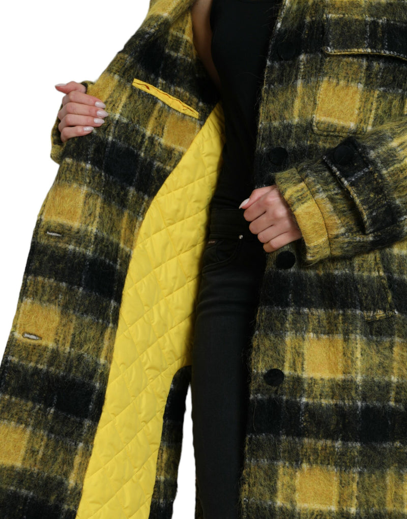 Yellow Plaid Long Sleeve Casual Coat Jacket