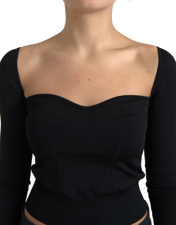 Black Viscose Square Neck Pullover Blouse