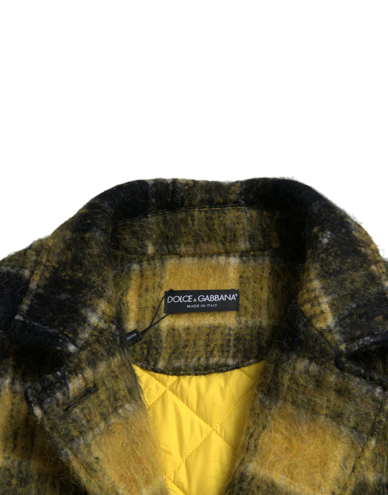 Yellow Plaid Long Sleeve Casual Coat Jacket