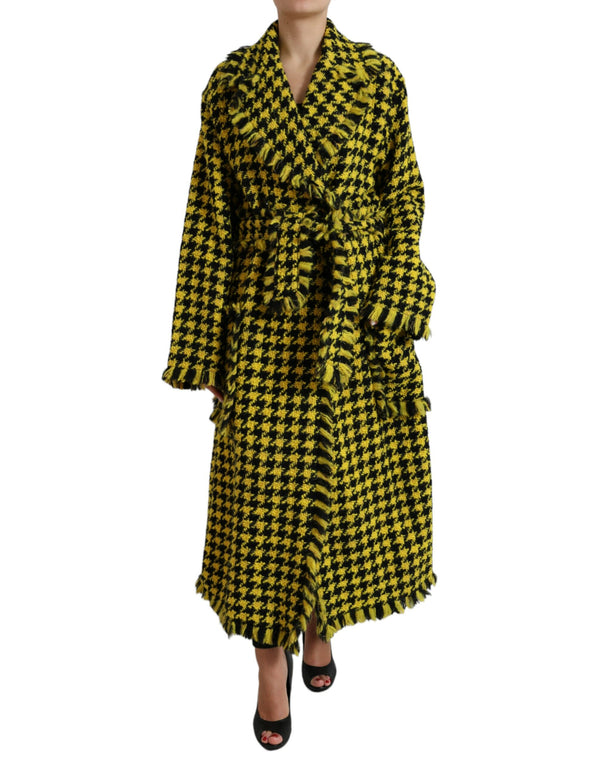 Yellow Houndstooth Long Sleeve Coat Jacket