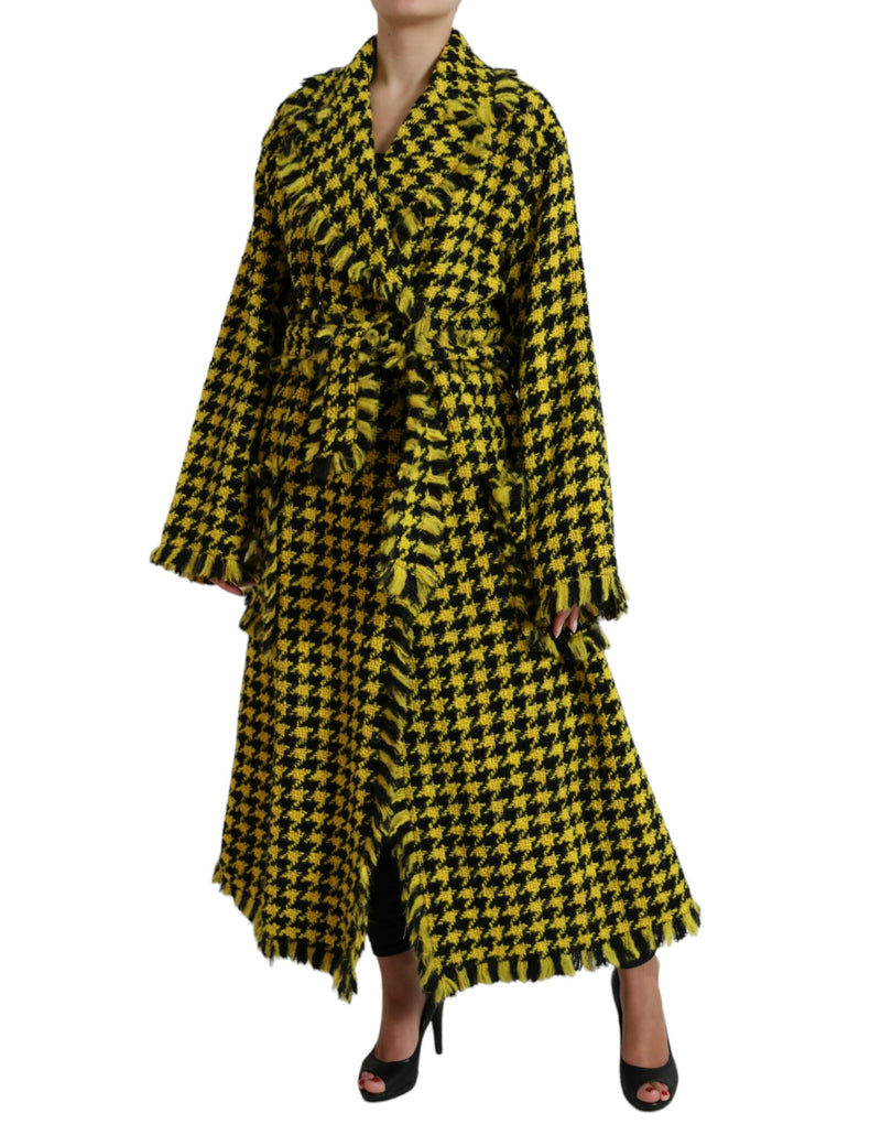 Yellow Houndstooth Long Sleeve Coat Jacket