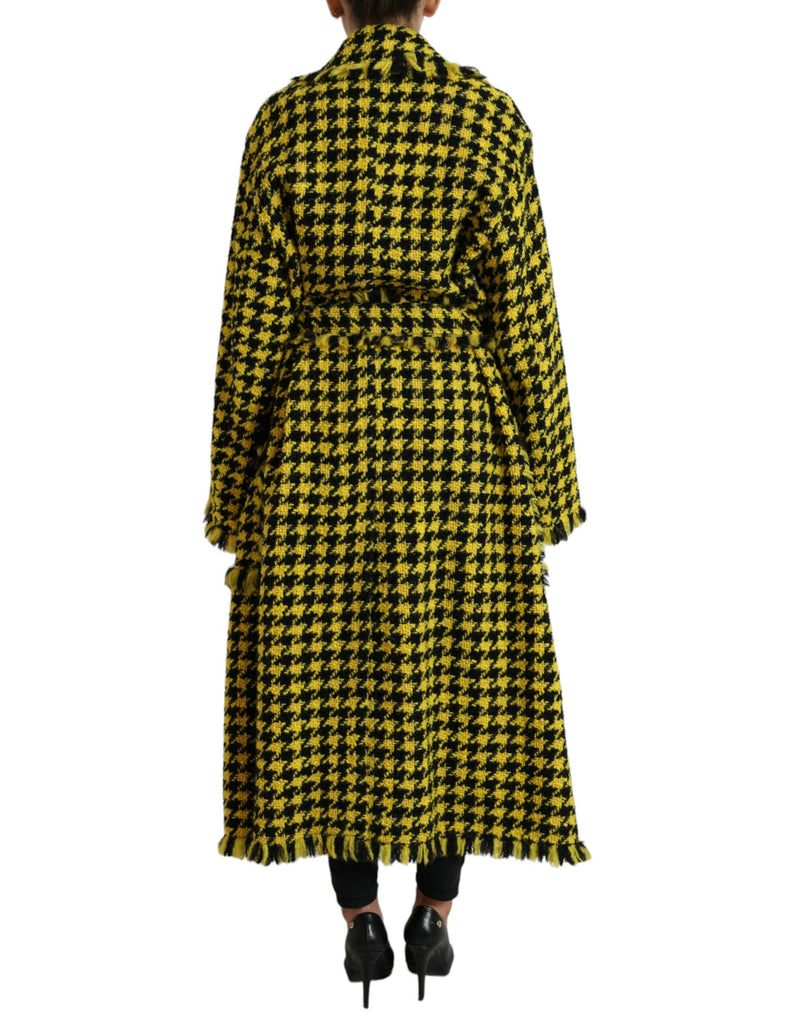 Yellow Houndstooth Long Sleeve Coat Jacket