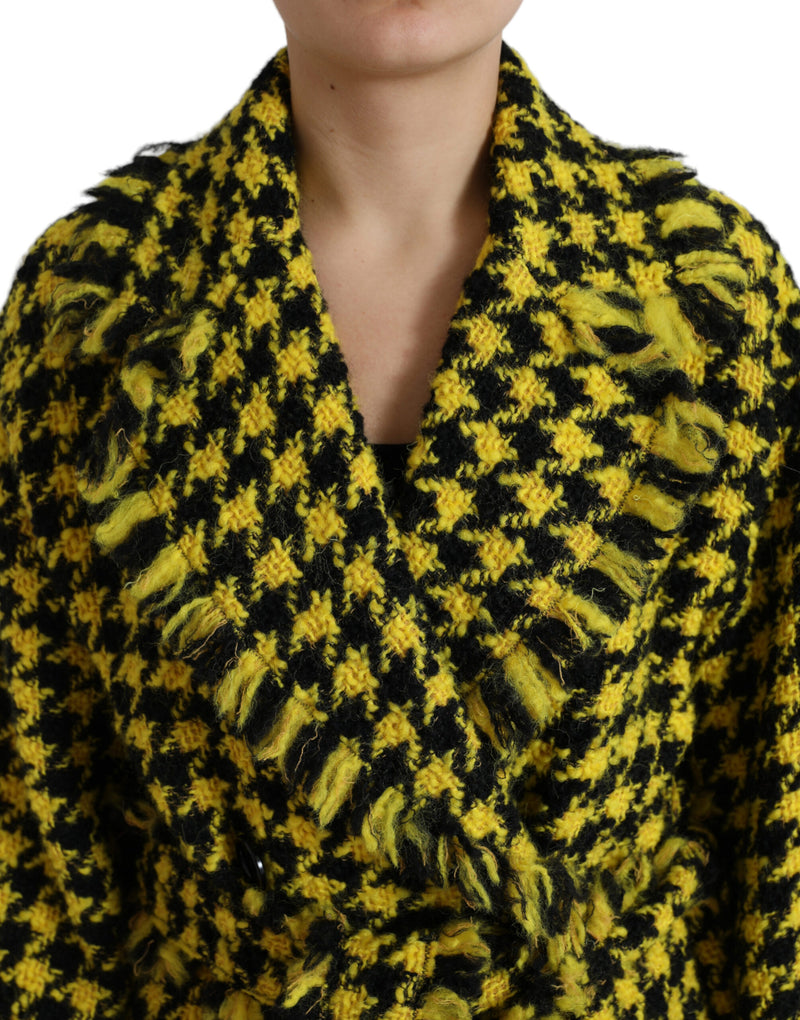 Yellow Houndstooth Long Sleeve Coat Jacket