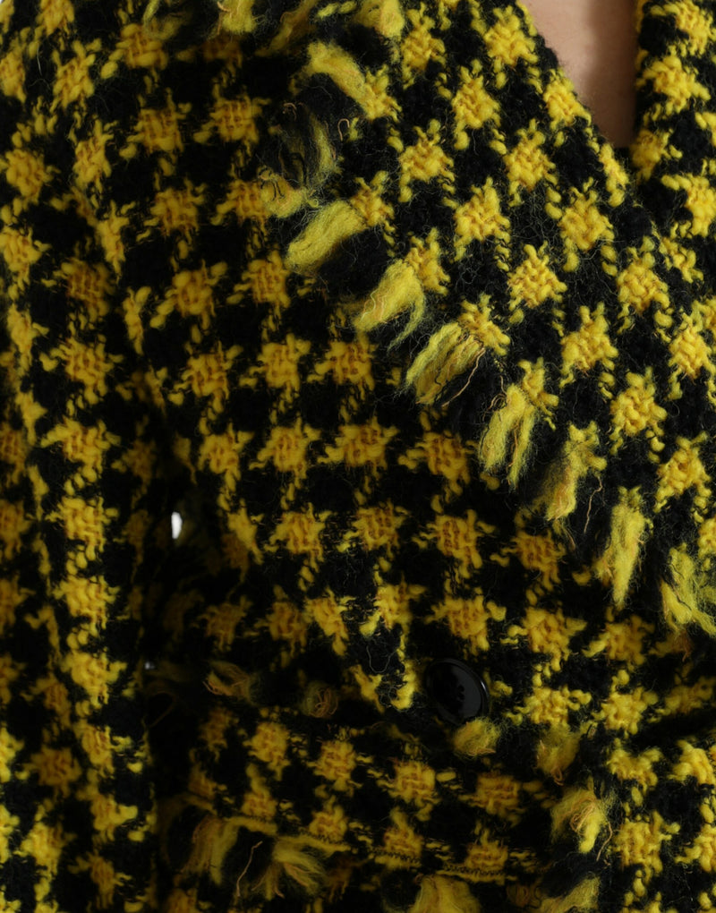 Yellow Houndstooth Long Sleeve Coat Jacket