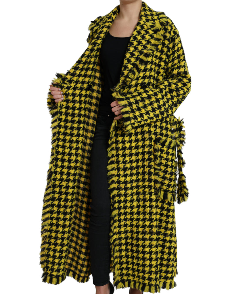 Yellow Houndstooth Long Sleeve Coat Jacket