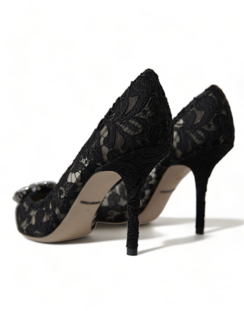 Black Taormina Lace Crystal Heels Pumps Shoes