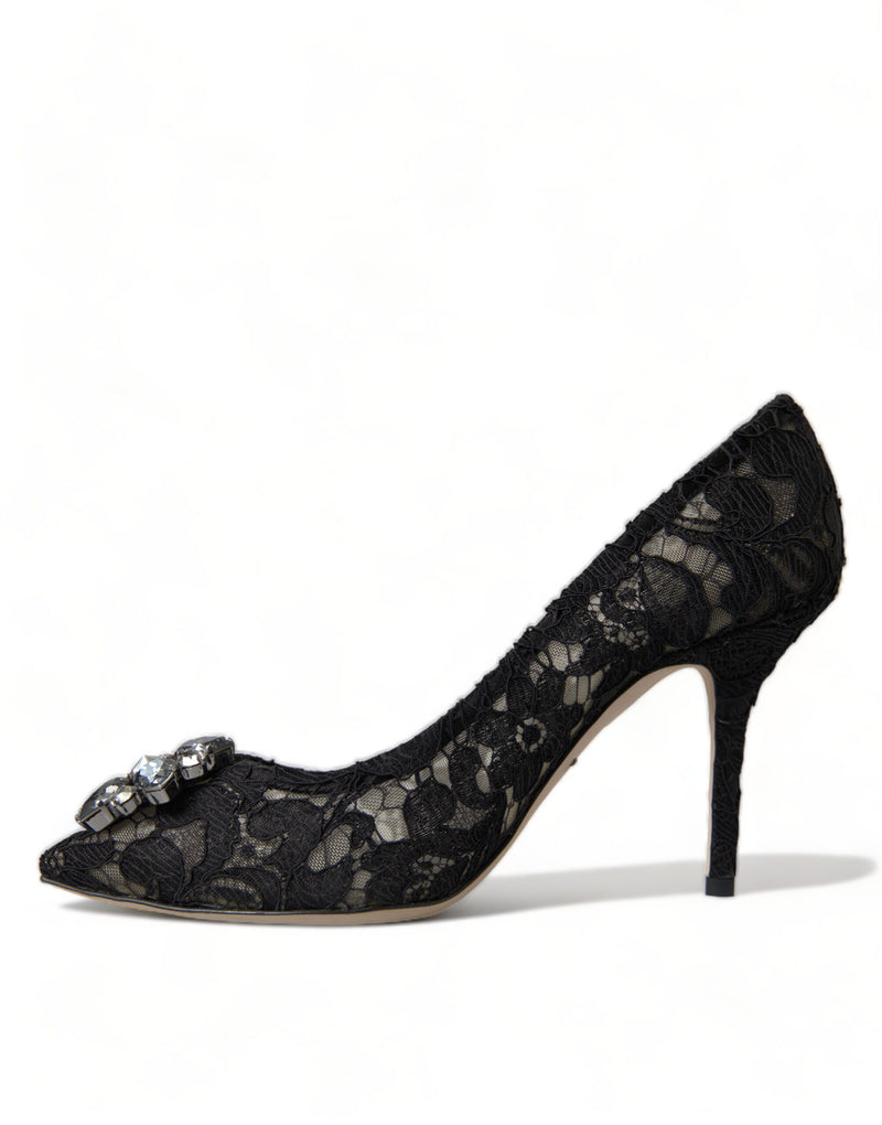 Black Taormina Lace Crystal Heels Pumps Shoes