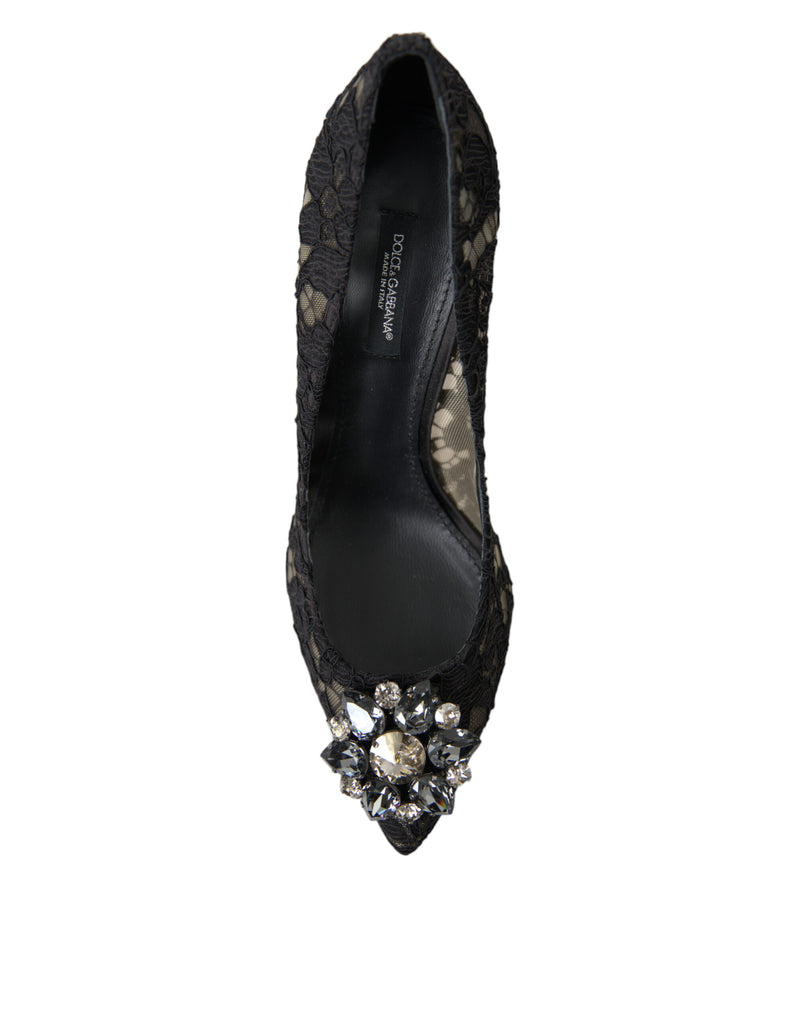 Black Taormina Lace Crystal Heels Pumps Shoes