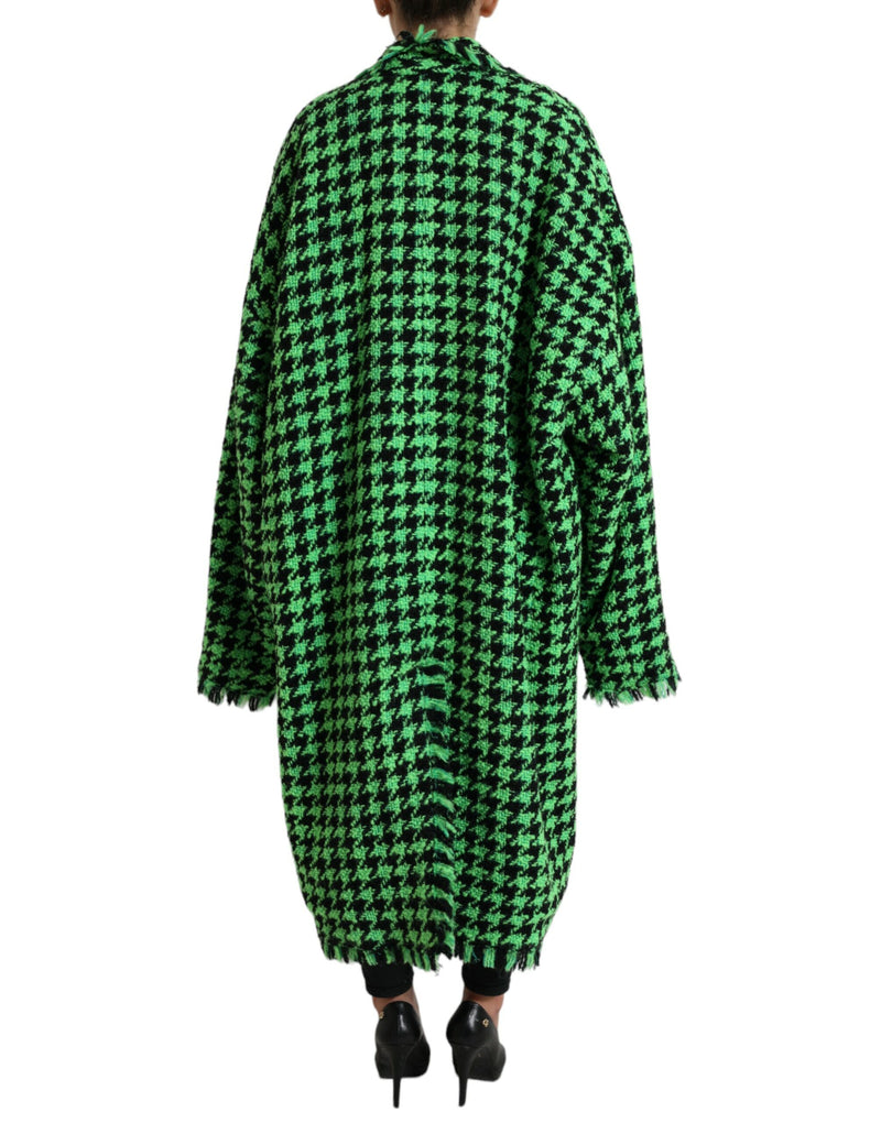 Green Houndstooth Full Sleeve Long Coat Jacket