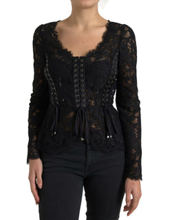 Black Cotton Floral Lace Corset Style Blouse