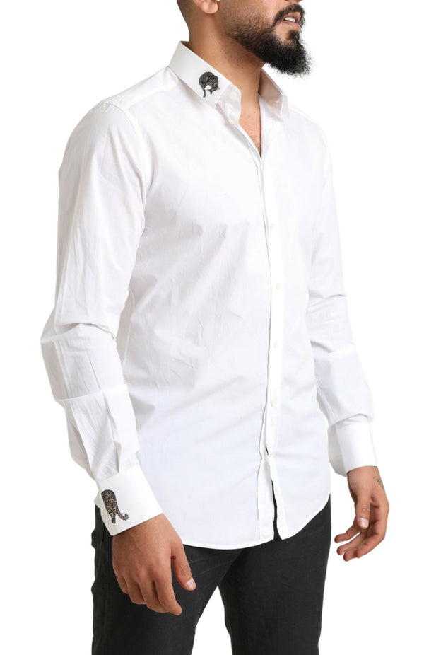 White GOLD Formal Leopard Cotton Dress Shirt