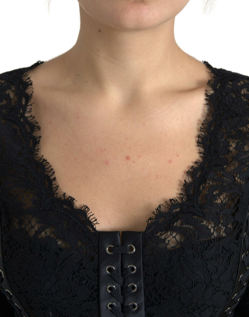 Black Cotton Floral Lace Corset Style Blouse